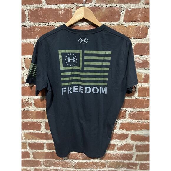 Under Armour Shirt Mens Large Loose Black Freedom Stars Flag Patriotic - Picture 3 of 4